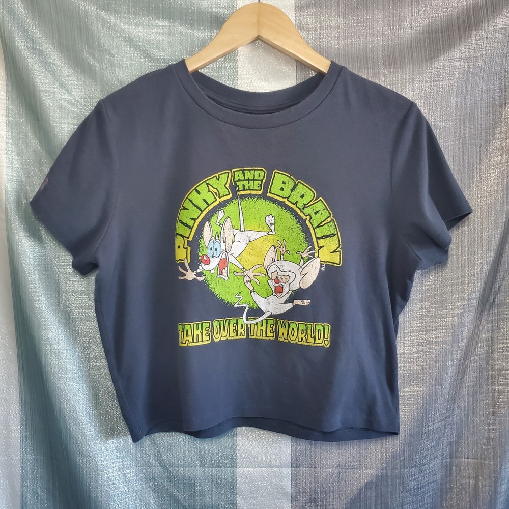 Pinky and the Brain Graphic Crop Top Navy Blue Warner Bros XL 90s Goth Grunge